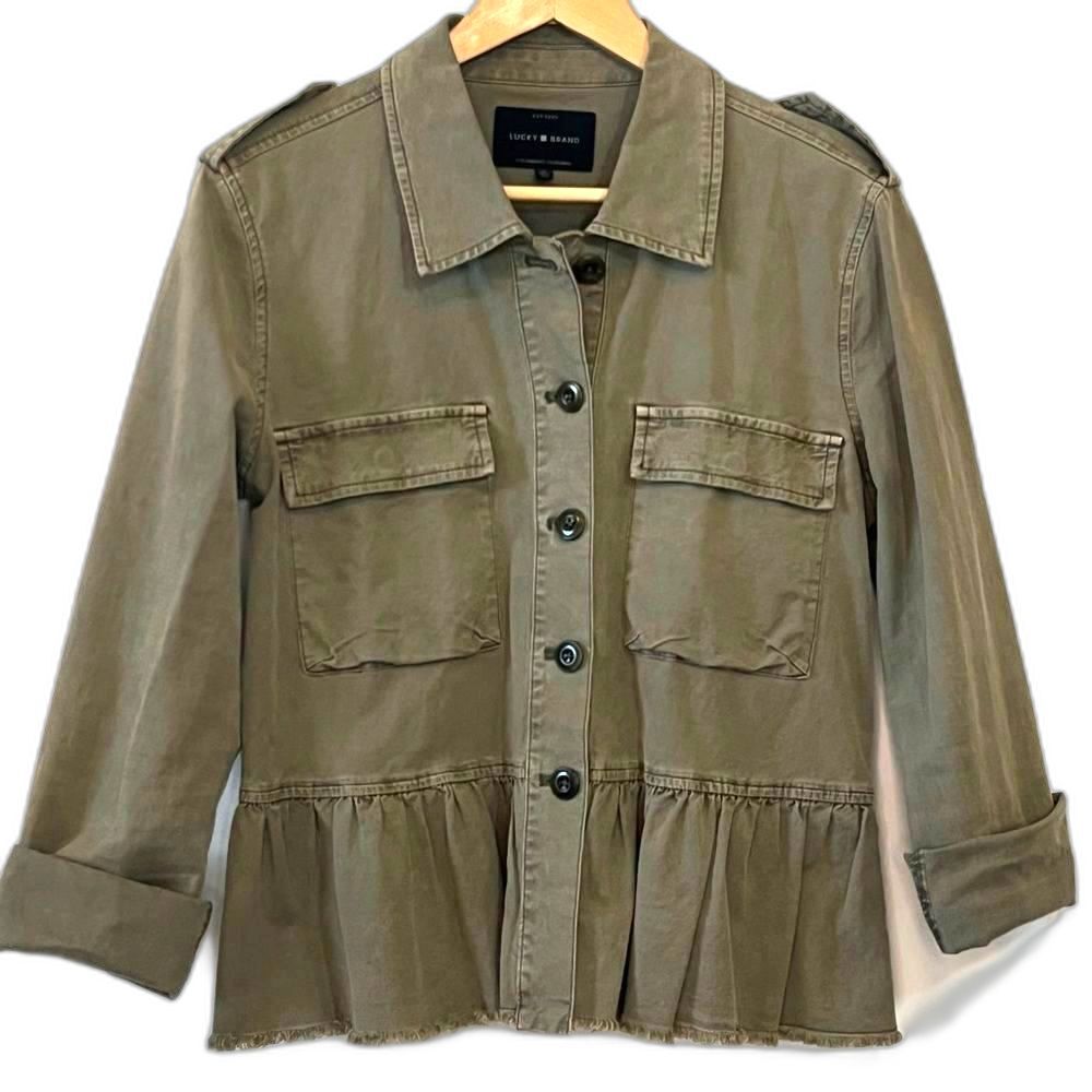 Lucky Brand Peplum-Hem Light Olive Green Utility Jacket Women’s Size M